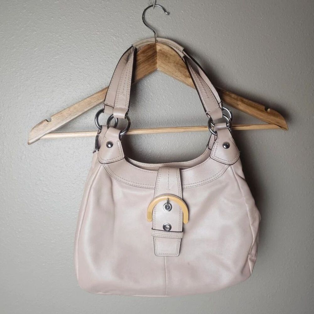 Coach Leather Purse Soho Lynn Shoulder Bag Hobo Pink Pearl